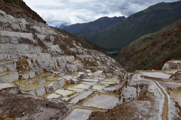 Terraced salt pans also known as (Salineras de Maras), among the most scenic travel destination in...