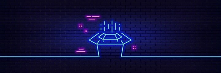 Neon light glow effect. Packing boxes line icon. Delivery parcel sign. Cargo box symbol. 3d line neon glow icon. Brick wall banner. Packing boxes outline. Vector