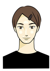 メイクをする男性の手描きイラスト（リキッドファンデーション・日焼け止め）