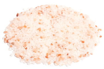Heap of large crystals pink Himalayan salt isolated on white background
