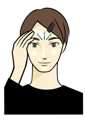 メイクをする男性の手描きイラスト（リキッドファンデーション・日焼け止めを塗る方向）