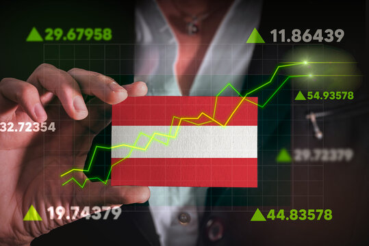Graph growing up in Front Of Austria Flag. business state growing up concept.

