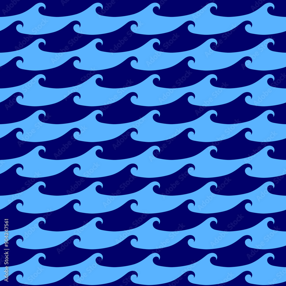 Poster blue waves pattern and hand draw in marine style.