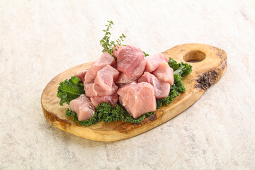Raw pork meat cubes for coocking
