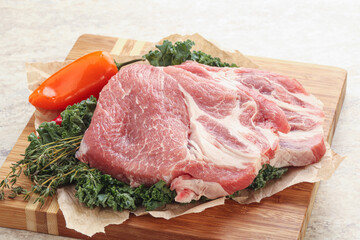 Raw pork neck for cooking