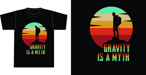 Vintage Hiking T Shirt Hiker on Rock Retro Sunset Silhouette T-Shirt