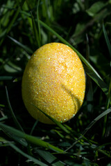 Yellow Sparkly Easter Egg in the Grass 
