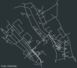 Detailed negative navigation white lines urban street roads map of the FURTH DISTRICT of the German regional capital city of Chemnitz, Germany on dark gray background