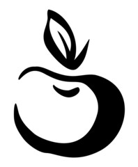 Apple hand painted with ink brush isolated on white background