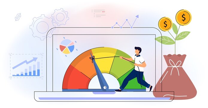 Cost optimization Idea balance Costs reduction strategy concept Isolated flat vector illustration web banner, landing page Marketing campaign management Control falling rate profit Decrease Minimising
