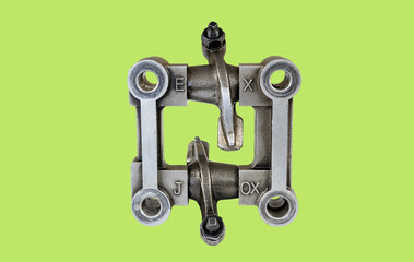 Components of internal combustion engine, motorcycle, cultivator, lawn mower. Camshaft housing with rocker arm