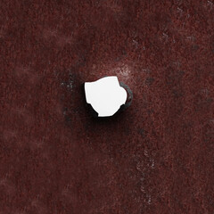 one hole with white center in the iron plate. one Bullet hole in rustic rusty car door background