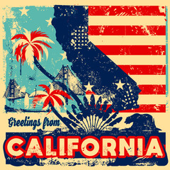 An abstract vector grunge poster illustration on Greetings from California © Tharun