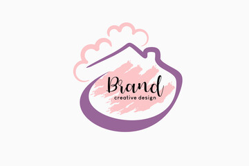 Feminine badge. Elegant watercolor background logo with house frame in hand drawn concept. Beautiful badge for brand design concept and card composition