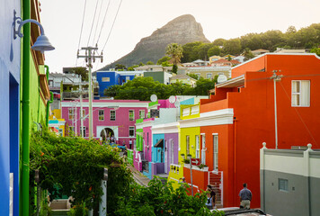 Fototapeta premium Colourful buildings in Bo-Kaap district in Cape Town, South Africa.