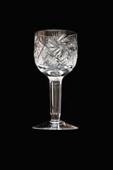 crystal glass on black background. soviet fashion for crystal tableware