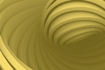 Trendy yellow dynamic twisted shape design background. Smooth layered circles 3d illustration