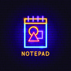 Notepad Neon Label. Vector Illustration of Design Promotion.