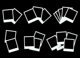 Collection of polaroid frames on black background. 