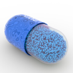 One tablet, vitamin capsule on white background, isolate. The concept of medicine and protection. 3d rendering