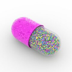 One tablet, vitamin capsule on white background, isolate. The concept of medicine and protection. 3d rendering