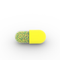 One tablet, vitamin capsule on white background, isolate. The concept of medicine and protection. 3d rendering