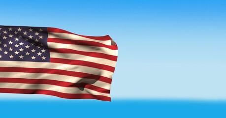 Composite image of waving american flag against blue and white gradient background