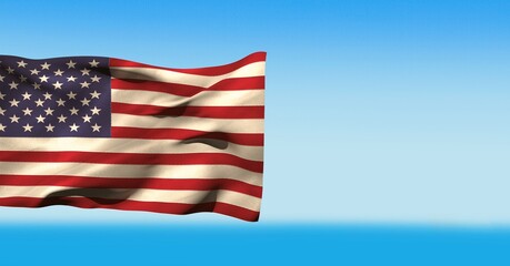 Composite image of waving american flag against blue and white gradient background