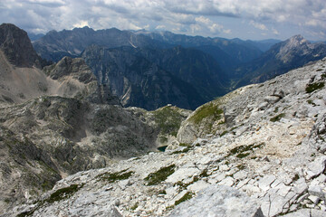 Fototapeta na wymiar Mountain cabin on a pass in the Slovene Julian Alps