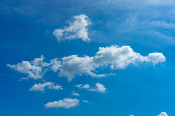 Naklejka na ściany i meble Blue sky background with white clouds. Beautiful summer blue sky