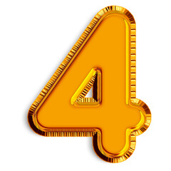 Obraz premium GOLDEN 3D BALLOON NUMBER 4. Number 4 golden 3D balloon made of 3D metallic air balloon. 3D Balloon Collection. Illustration.