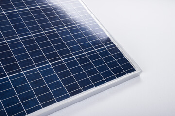 High angle view of blue solar panel isolated over white background, copy space