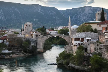 Papier Peint photo autocollant Stari Most Old bridge in City of Mostar over the  Neretva River
