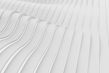 White silver folds background with volume waves and lines. Abstract isometric 3d illustration