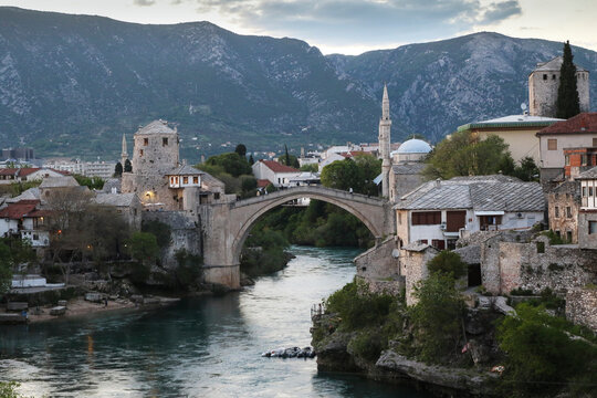 Old bridge in City of Mostar over the  Neretva River