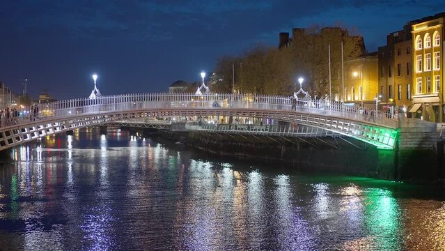 Famous Ha Penny Bridge in Dublin by night - travel photography - Ireland travel photography