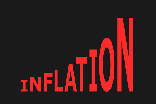 Inflation - letters are expanding, growing and rising. Metaphor of rise, expansion and grow of price and cost. Vector illustration isolated on black.
