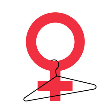 self induced abortion - sex and gender symbol of woman and female with coat hanger. Vector illustration isolated on white.