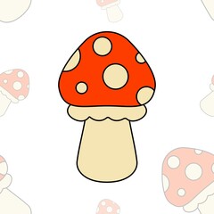 Fly Agaric Seamless Pattern on white Background