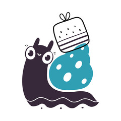 Cute Snail Character with Shell Carrying Gift Box on Its Back Vector Illustration