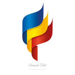Romania abstract 3D wavy flag blue yellow red modern Romanian ribbon torch flame strip logo icon vector