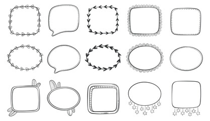 Set of frames in doodle style. Funny labels, stickers, innovations