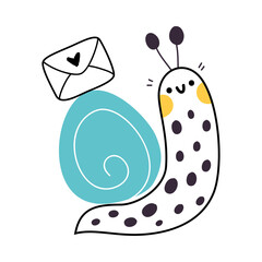 Cute Snail Character with Shell Carrying Envelope on Its Back Vector Illustration