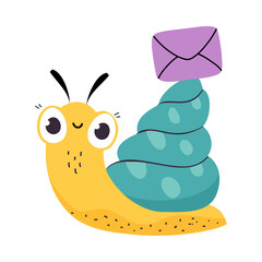 Cute Snail Character with Shell Carrying Envelope on Its Back Vector Illustration