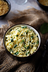 Creamy spinach cheesy orzo