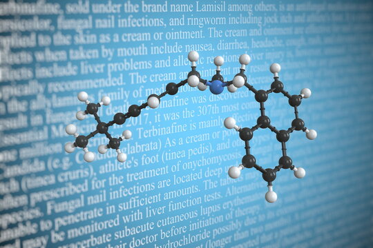 Molecular model of terbinafine, 3D rendering