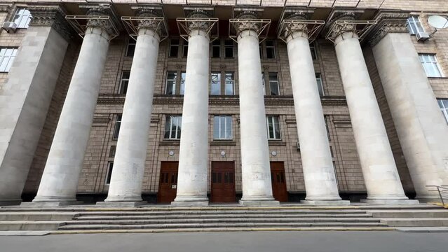 Administrative building entrance with columns in the neoclassical style