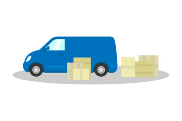 Delivery van and boxes icon. Cargo minibus, minivan. Color silhouette. Side view. Vector simple flat graphic illustration. Isolated object on a white background. Isolate.