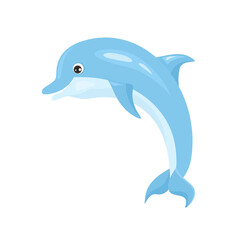 Obraz premium Cartoon cute dolphin. Vector funny sea animal. Flat icon. 