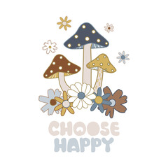Funny print with mushrooms and quote. Vector hand drawn illustration.